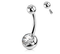 OUFER 14G Boule Piercing Nombril Argent 925 Anneau Belly Ring Ball CZ Belly Button Bar Piecing Navel Barbell Jewellery Femme Bijoux