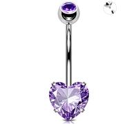 OUFER 14G Cœur Piercing Au Nombril Filetage Intérieur Piercing de Ventre Acier Chirurgical 316L Violet CZ Belly Button Ring Pour Femme 8 mm