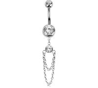 OUFER 14G Double Chaîne Anneau de Nombril Acier Chirurgical 316L Piercing de Ventre Transparente CZ Belly Button Bar 10 mm Boule de Piercing Ventre pour Femme