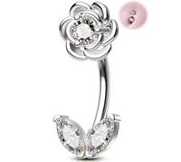 OUFER 14G Fleur Or Piercing Nombril en Acier Chirurgical 316L Anneau de Nombril de 1.6 mm avec Transparent Marquise CZ Bijou Ventre Piercing Corporel pour Femme 10 mm