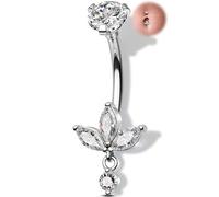 OUFER 14G Lotus Piercing Nombril à Pendentif en Acier Chirurgical 316L, Anneau de Nombril avec CZ Marquise, 10 mm Barre Bijou de Piercing pour Soirées Femmes