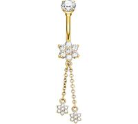 OUFER 14G Or Pendant Piercing Nombril 316L Acier Chirurgical Fleurs Chaînes Anneau Nombril 5A CZ Transparent Belly Bar pour Femmes 10mm