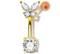 OUFER 14G Or Piercing Nombril Acier Chirurgical 316L Papillon Boule de Piercing Ventre Transparente CZ Anneau Nombril Belly Button Ring pour Femme 10 mm