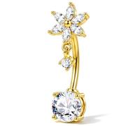 OUFER 14G Or Piercing Nombril Inversé Acier Chirurgical 316L Dangle Fleur Nombril Anneau Marquise CZ Clair 12 mm Piercing Bananabells Long Barbell Bijoux pour Femme