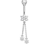 OUFER 14G Pendant Piercing Nombril 316L Acier Chirurgical Fleurs Chaînes Anneau Nombril Argent 5A CZ Transparent Belly Bar pour Femmes 10mm