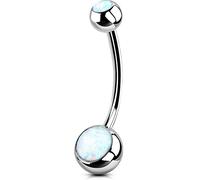 OUFER 14G Piercing Nombril Titane Balls Extra Long Bananabells Navel Piercings Rings Double White Opal 1.6mm Barbell Belly Button Jewellery 16mm