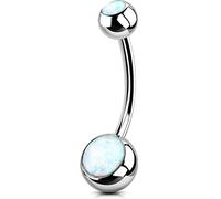 OUFER 14G Piercing Nombril Titane Balls Extra Long Bananabells Navel Piercings Rings Double White Opal 1.6mm Barbell Belly Button Jewellery 14mm