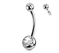 OUFER 14G Piercing Nombril Titane Nombril Billes Court Long Barres Internally Threaded Double Gemme Bijoux Femme Homme 14 mm