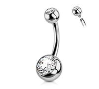 OUFER 14G Piercing Nombril Titane Nombril Billes Court Long Barres Internally Threaded Double Gemme Bijoux Femme Homme 10 mm