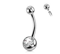 OUFER 14G Piercing Nombril Titane Nombril Billes Court Long Barres Internally Threaded Double Gemme Bijoux Femme Homme 12 mm