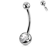OUFER 14G Piercing Nombril Titane Nombril Billes Court Long Barres Internally Threaded Double Gemme Bijoux Femme Homme 8 10 12 14 mm