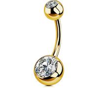 OUFER 14G Piercing Nombril Titane Nombril Billes Or Long Barres Double Gemme Bijoux Femme Homme 8 10 12 14 16mm