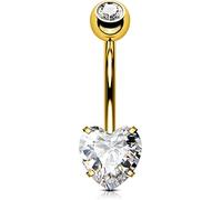 OUFER 14G Piercing Nombril Titane Or Gold Coeur Balls Bananabells Navel Piercings Rings Double Clear Gem 1.6mm Barbell Belly Button Jewellery 10mm