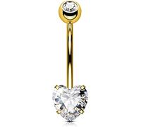 OUFER 14G Piercing Nombril Titane Or Gold Coeur Balls Extra Long Bananabells Navel Piercings Rings Double Clear Gem 1.6mm Barbell Belly Button Jewellery 16mm