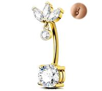 OUFER 14G Reverse Or Piercing Nombril Inversé Acier Chirurgical Belly Button Piercing CZ Dangle Navel Rings 12mm Barbell for Women