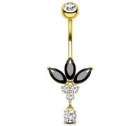 OUFER 14G Suspendu Piercing Nombril Or Anneau de Nombril Acier Chirurgical 316L Fleur Transparente CZ Noir Marquise Belly Bar Piercing Corporel Pour Femme 10 mm