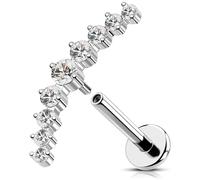 OUFER 16G Arc de Forme Conch Piercing Titan G23 Filetage Intérieur Helix Anneaux Flat Cartilage pour Femme Transparente CZ Lip Stud 8 mm