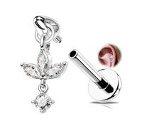 OUFER 16G Lotus Piercing Helix en Acier Chirurgical 316L, Pendentif Boucle d'oreille Filetage Interne en Marquise CZ Fleur Bijou de Piercing Labret, Tragus, Conch, Rook pour Femme 8 mm
