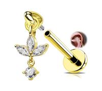 OUFER 16G Or Lotus Piercing Helix en Acier Chirurgical 316L, Pendentif Boucle d'oreille Filetage Interne en Marquise CZ Fleur Bijou de Piercing Labret, Tragus, Conch, Rook pour Femme 6 mm