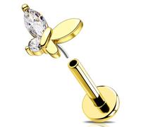 OUFER 16G Or Papillon Helix Earring Sans Filetage Piercing Conch Acier Chirurgical 316L Transparente CZ Anneau Tragus pour Femme 6 mm Lip Stud