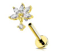 OUFER 16G Or Piercing Helix Acier Chirurgical 316L Lotus Piercing Oreille Cartilage à Filetage Interne 1,2 mm Pendant Anneau de Lèvre Conch Tragus avec 5 Marquises CZ Boucle d'oreille pour Femme 6 mm