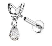 OUFER 16G Papillon Piercing Helix Anneau Tragus Acier Inoxydable 316L Piercing Oreille Cartilage Filetage Intérieur Forme des Gouttes d'eau CZ Lip Stud 6 mm