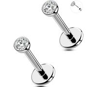 OUFER 18G 2PCS Percing Au Nez Sans Filetage Bijoux Helix Acier Inoxydable 316L Piercing Nez Anneaux Transparente 2.5 mm CZ Lip Stud pour Femme 12 mm