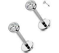 OUFER 20G 2PCS Percing Au Nez Sans Filetage Bijoux Helix Acier Inoxydable 316L Piercing Nez Anneaux Transparente 3 mm CZ Lip Stud pour Femme 12 mm