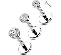 OUFER 20G 3PCS Piercing Nez Acier Chirurgical 316L Threadless Push in Percing Au Nez Clair CZ Boucle Nez 10 mm Piercing Nez Anneaux Bijoux de Piercing Corporel pour Femme
