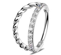 OUFER 20G Double Anneau de Nez en Acier Inoxydable 316L Twist Hinged Segment Boucle d'Oreille Créole Transparent CZ 8 mm Helix Conch Lobe Daith Piercing Bijoux pour Femmes