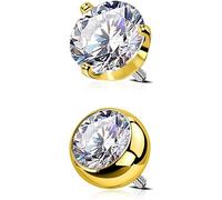 OUFER 2PCS Titanium 14G 5mm Internally Threaded Replacement Balls Silver Gold Belly Bars Clear CZ Gem for 1.6mm Barbells
