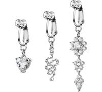 OUFER 3PC Faux Piercing Nombril à Clipser Serpent Fleurs Cœur Piercing de Ventre Pendant 316L Acier Chirurgical Percing au Nombril Anneau CZ Transparent Belly Button Bars pour Femmes