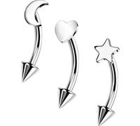 OUFER 3PCS 16G Argent Courbe Rook Piercing Étoile Helix Anneaux Titane G23 Lune piercing Oreille Cartilage 8 mm Cœur Eyebrow Jewelry pour Femme