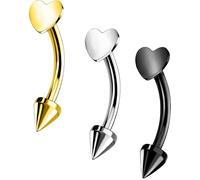 OUFER 3PCS 16G Or Noir Argent Courbe Rook Piercing Helix Anneaux Titane G23 Piercing Oreille Cartilage 8 mm Cœur Eyebrow Jewelry pour Femme