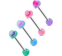 OUFER 4 Pièces Cœur Piercing Langue 316L Acier Chirurgical Acrylique Piercing à la Langue Arc-en-Ciel 14G 16mm pour Femmes Hommes