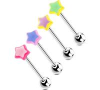 OUFER 4 Pièces Étoile Piercing Langue 316L Acier Chirurgical Acrylique Piercing à la Langue Arc-en-Ciel 14G 16mm pour Femmes Hommes