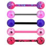 OUFER 5 Pcs Piercing Langue 14G en Acier Inoxydable 316L avec Boule Rose Violet Barre de Langue Piercing Barbell Piercing Corps Bijoux Femme Homme Anneau Ensemble 16mm