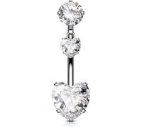 OUFER Body Piercing 14G Belly Button Bars Titanium Navel Piercing Jewellery Heart Dangling Belly Button Piercing Jewelry For Women Internally Curved Barbell Navel Bar Rings 10/12/14/16mm