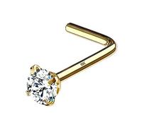 OUFER Body Piercing 14K Piercing Nez Or 20G Clou de Nez Stud en Forme de L Vis Nasale avec CZ Brillant Piercing Nasale Anneau pour Femme Cadeau Fille Bijoux Piercing Corps