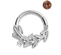 OUFER Body Piercing 16G 8/10mm Hinged Segment Ring Septum Cartilage Earring | Non Nickel Lead Hypoallergenic 316L Surgical Steel Clicker Ring with Leaf CZ for Septum Helix Daith Tragus Piercing Jewelry