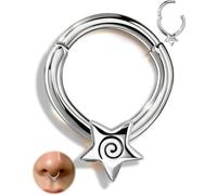 OUFER Body Piercing 16G 8mm Hinged Segment Ring Septum Cartilage Earring | Non Nickel Lead Hypoallergenic 316L Surgical Steel Clicker Ring with Leaf CZ for Septum Helix Daith Tragus Piercing Jewelry