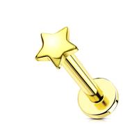 OUFER Body Piercing 16G Helix Piercing Jewellery 14K Solid Gold Lip Stud Bar Threadless Flat Back Labret Earrings Push in Conch Tragus Jewelry 8mm Heart Star Lip Piercing Studs