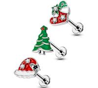 OUFER Body Piercing 16G Labret Lip Piercing 3pcs Internally Thread Helix Tragus Piercing Christmas Day Conch Earring Stud 316L Stainless Steel Helix Piercing Jewellery