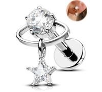 OUFER Body Piercing 16G Titane Bouchon de Cartilage Boucle d'Oreille Lèvre Stud Planète CZ avec Dangle Étoile Intérieurement Fileté Tragus Helix Labret Bijoux de Perçage pour