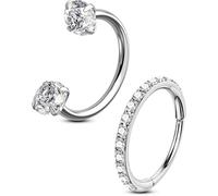 OUFER Body Piercing 2pcs 316L Stainless Steel Nose Ring Hoops 20G Threadless Horseshoe Nose Nostril Piercings Jewellery Sets Hinged Segment Helix Septum Lip Eyebrow Rook Daith Earrings 7/8mm