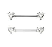 OUFER Body Piercing 2pcs Nipple Bars Internally Titanium 14G Heart CZ Nipple Rings Piercing Jewellery 14mm/16mm Straight Barbell Body Piercing for Women Men