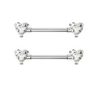 OUFER Body Piercing 2pcs Nipple Bars Internally Titanium 14G Heart CZ Nipple Rings Piercing Jewellery 14mm/16mm Straight Barbell Body Piercing for Women Men