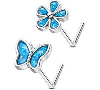 OUFER Body Piercing 2PCS Nose Rings Studs, 316L Surgical Steel 20G Nose Bars L-Shaped Butterfly Flower Nose Nostril Piercing Jewelry for Women Men