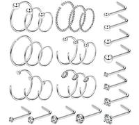 OUFER Body Piercing 30PCS 20G Nose Piercings 316L Stainless Steel L-Shaped Nose Stud C-Shape Nose Ring Hoop Lip Piercing Jewellery Set for Women Men