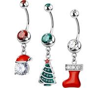 OUFER Body Piercing 3pcs Belly Button Bars 14G Navel Piercing Jewelry Christmas Navel Bars 316L Stainless Steel Externally Dangle Navel Belly Piercings Rings Curved Barbell Women Girls 10mm